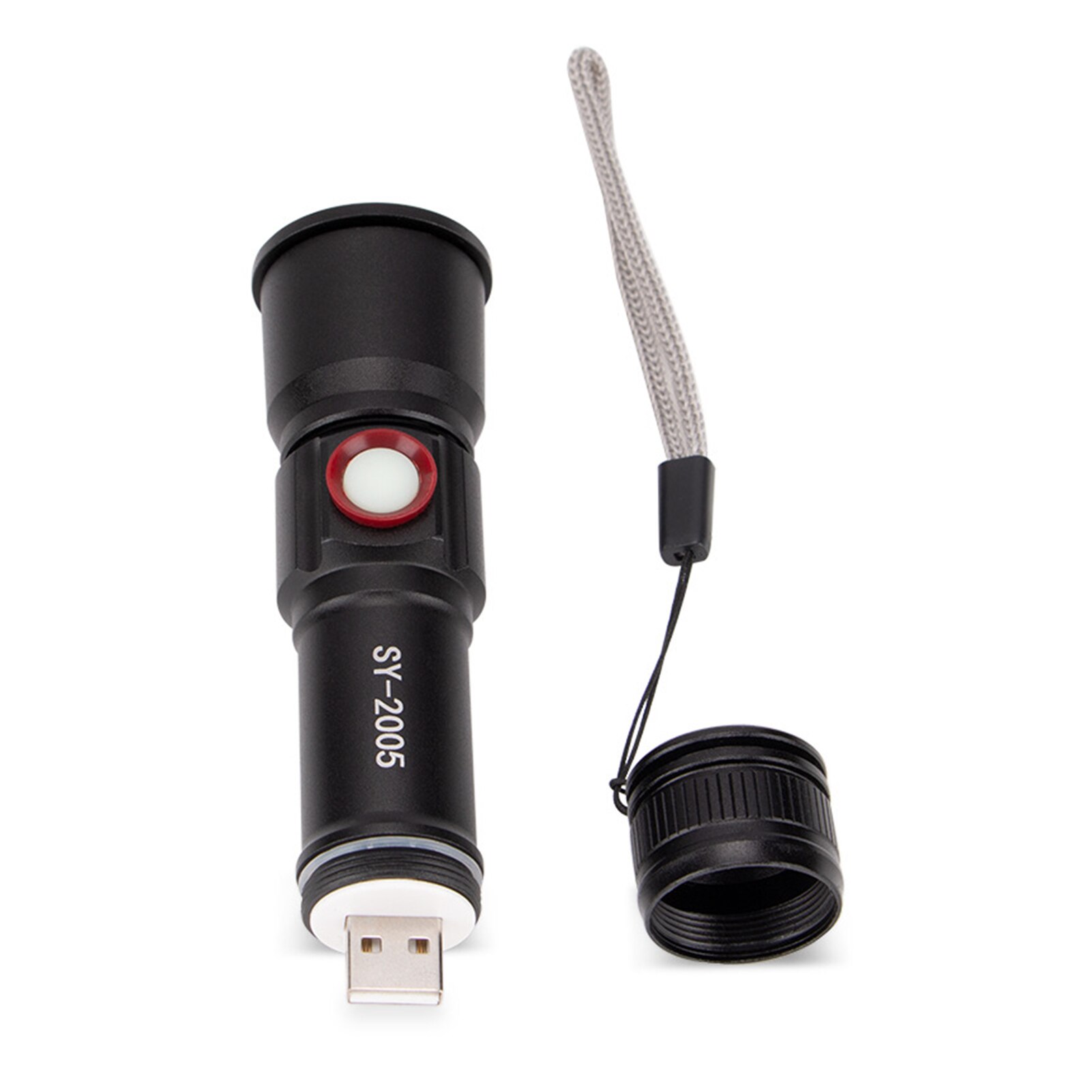 LED Flashlight Adjustable Focus Zoom 3 Modes USB Flashlight For Outdoor Camping