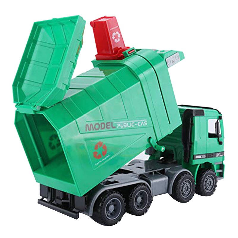 14 Inch Friction Powered Garbage Truck Toy,with 3 Trash Cans,No Battery Required,A Great for Children