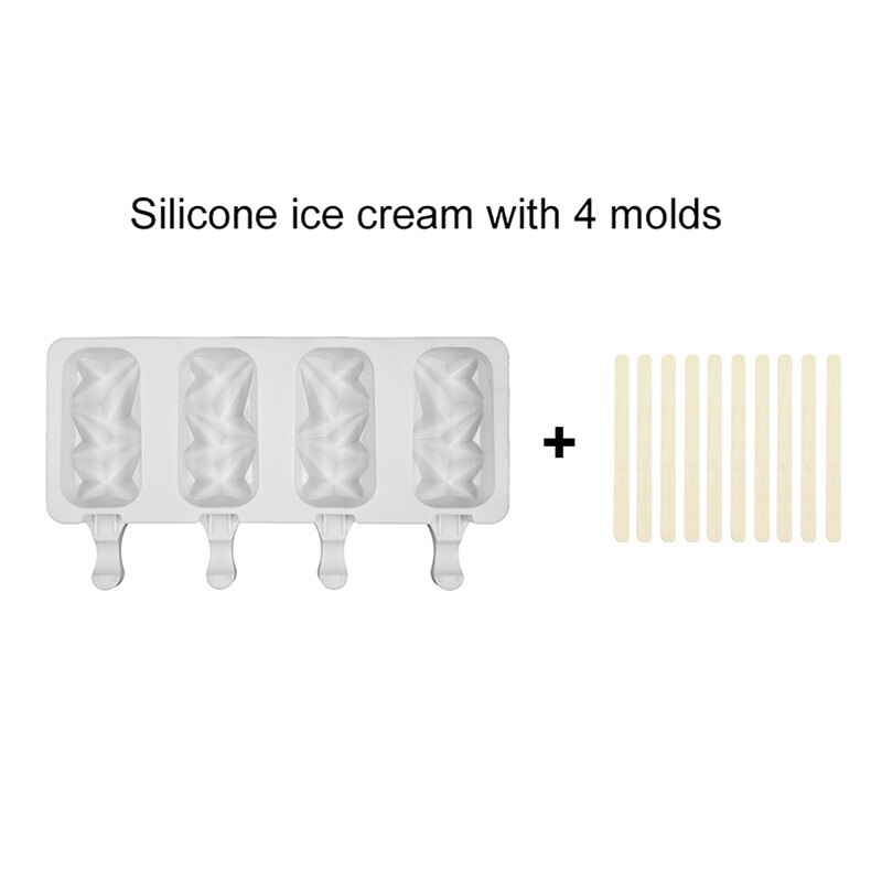 Silicone Popsicle Mold Ice Cream Mould with Wooden Sticks Summer DIY Homemade Ice Cube Tray Ice Pop Block Dessert Maker Tool: G419876