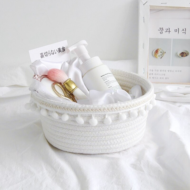 Nordic style Unique Woven Wool Ball Storage Basket Home Decoration Cotton Thread Storage Basket White Laundry Basket