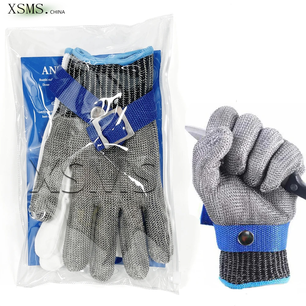 Schnittschutzhandschuhe, sicher, schnittfest, stichfest, Edelstahldraht, Metallgeflecht, Metzger, schützt Fleisch, schnittfeste Handschuhe ANSIA5