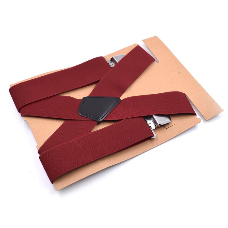 5cm Wide Men Suspenders High Elastic Adjustable 4 Strong Clips Suspender Heavy Duty X Back Trousers Braces: wine red