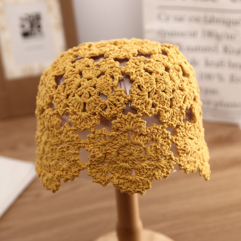 Bonnet Vintage en Crochet pour femmes, motif floral tricoté, Skullies, rétro, printemps été, ZZ-384: 6