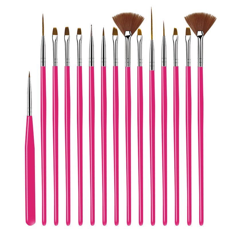 1 Set Nail Art UV Gel Schilderen Puntjes Drawing Pen Brush Set, Nail Art Borstel, nail Gereedschap voor Nail Salon DIY 15pcs: 4-Rose Red