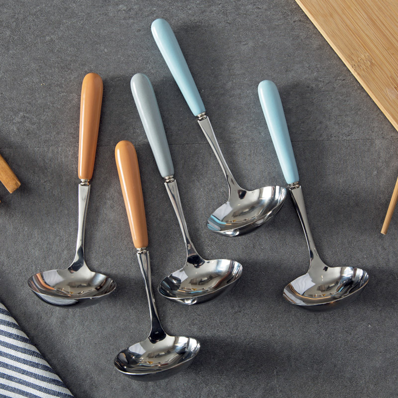 TUUTH Stainless Steel Large Soup Spoon Long Ceramics Handle Soup Spoons Healthy Eco-Friendly Tableware Kitchen Accessories