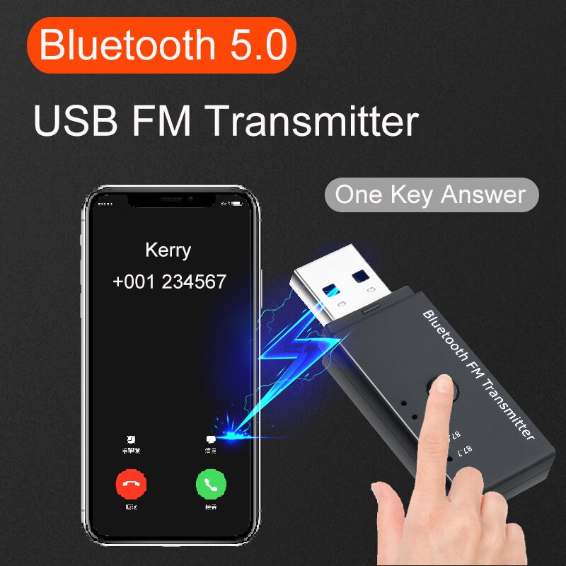 JINSERTA USB Bluetooth 5.0 FM Transmitter Wireless FM Modulator Car Bluetooth Kit Handsfree Music Player for iPhone Samsung