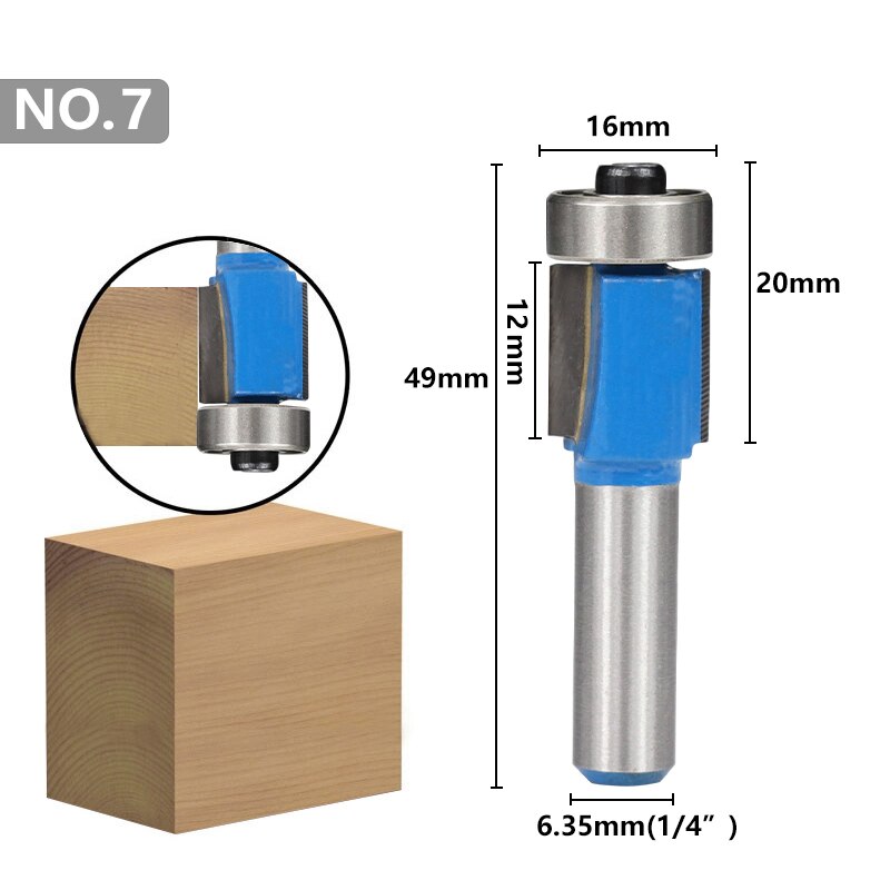 XCAN Flush Trim Pattern Router Bit 1/4''(6.35mm) 8mm Shank Woodworking Straight Milling Cutter: No.7
