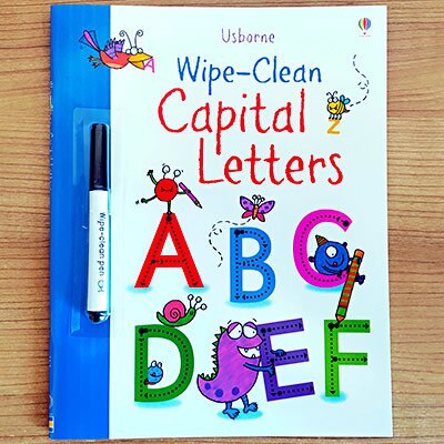 Children Wipe-Clean Reusable English Exercise Book with Pen Writing skills Number Words for Preschool Early Learning 21*27cm: capital letter