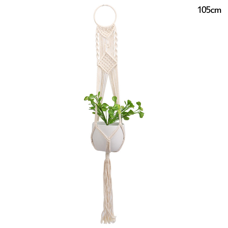 Panier suspendu en corde de coton et de chanvre pour plantes, Pot de fleur en macramé fait à la main, cintre pour plantes, fournitures de décoration intérieure et extérieure pour jardin de maison: Rose