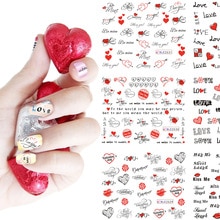 11 Ontwerpen Valentines Nail Art Stickers Voor Decoratie Romantische Kus Rode Lippen Water Transfer Papier Decal Manicure LEBLE2524-2534