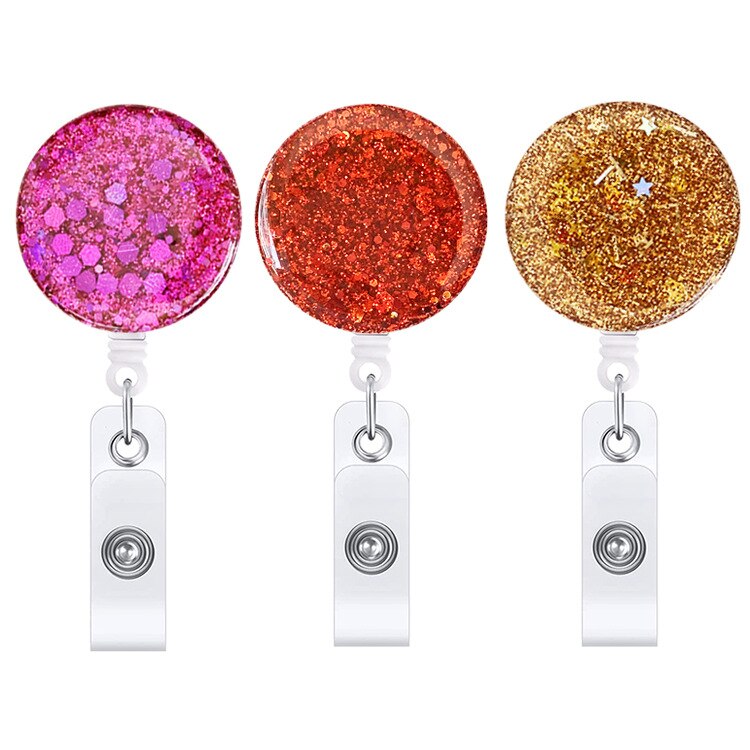 1 Piece Retractable Glitter Nurse Reel Badge Holder Clip Student ID Card Holder Keychain Lanyard