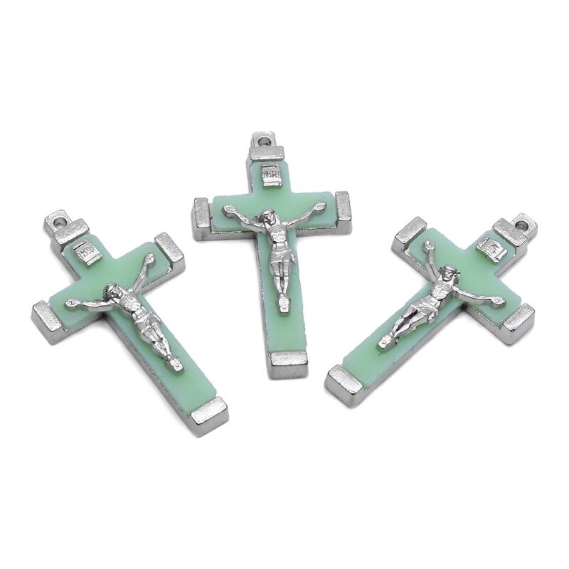 5x Metalen Christus Jezus Kruis Lichtgevende Glow In The Dark Hanger Kruisbeeld Ornamenten J78C