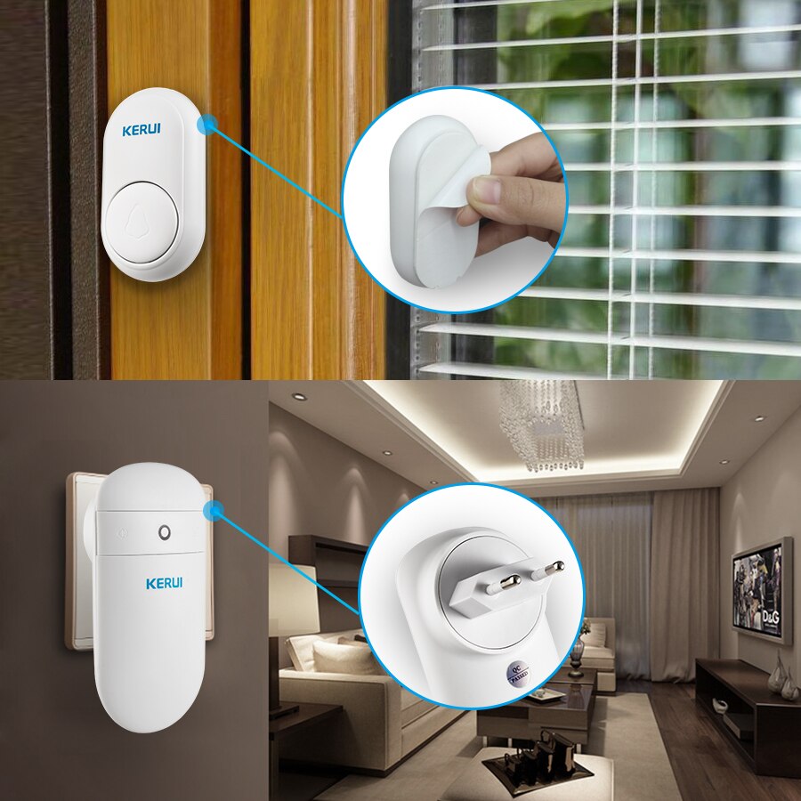 KERUI Wireless Doorbell Self Power Generation Home Welcome Chimes DoorBell Smart Mute Mode 52 Songs LED Light No Need Battery