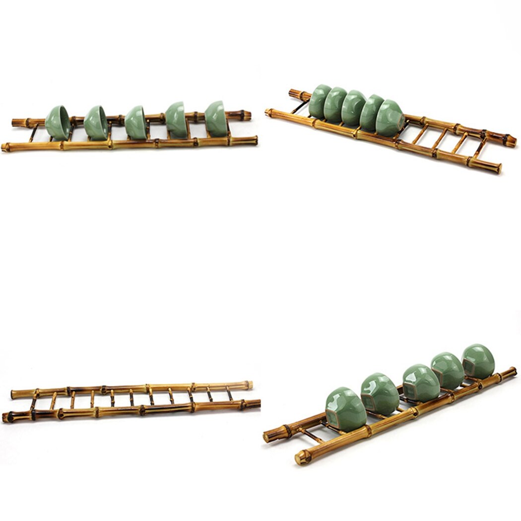 Shelf Dry Step Ladder Shape Bamboo Tea Cup Holder Cup Drying Rack Cup Storage Rack For Teacup Bamboo Tea Cup Teahouse Decoration