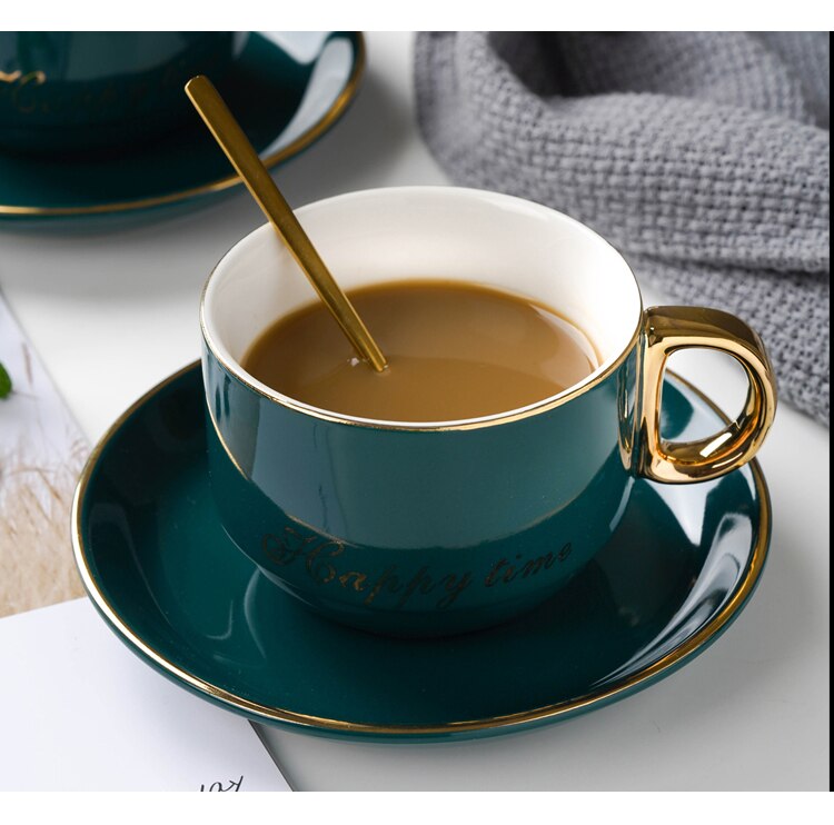 Simple Ceramic Cup Coffee Modern Gold Rim Light Luxury Turkish Coffee Cups with Spoon Tazas De Cafe Home Garden BE50CP