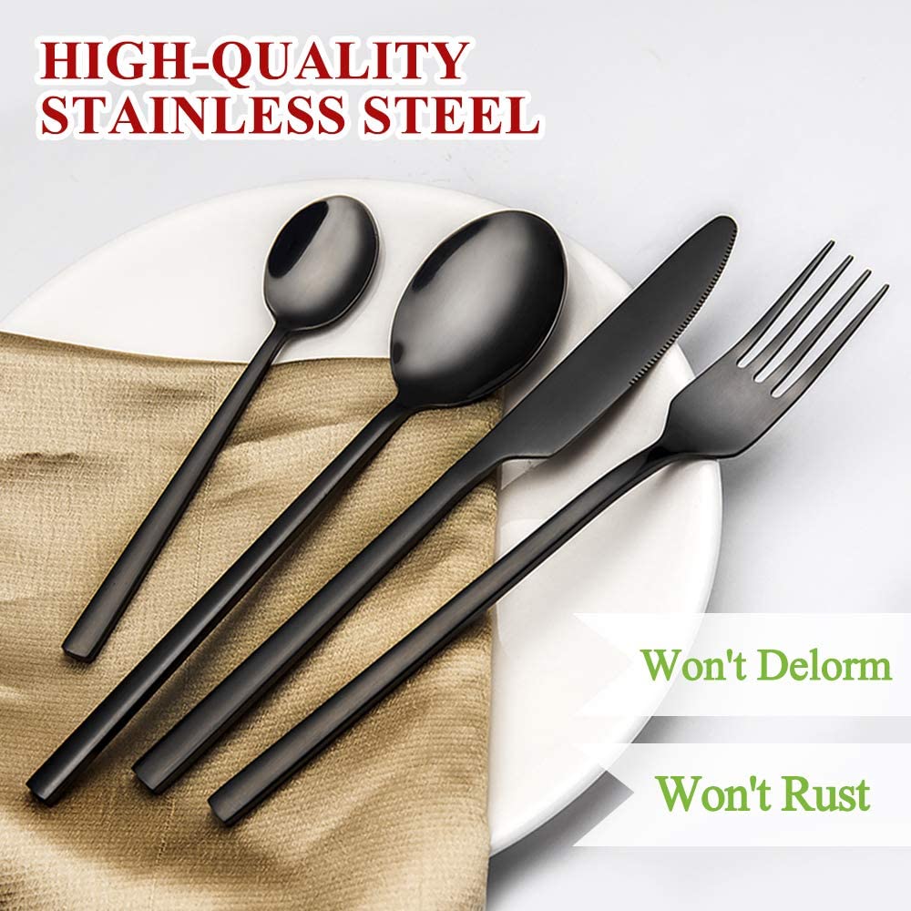 24Pcs Bestek Set Rvs Servies Set Mes Vork Lepel Diner Set Servies Zwarte Matte Bestek Set