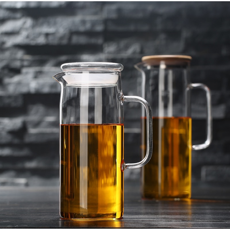 Kaldt glass vannflaske krukke vannkoker gjennomsiktig stor kapasitet varmebestandig vannkanne med håndtak tekanne beholder 1.0 l 1.2l 1.5l