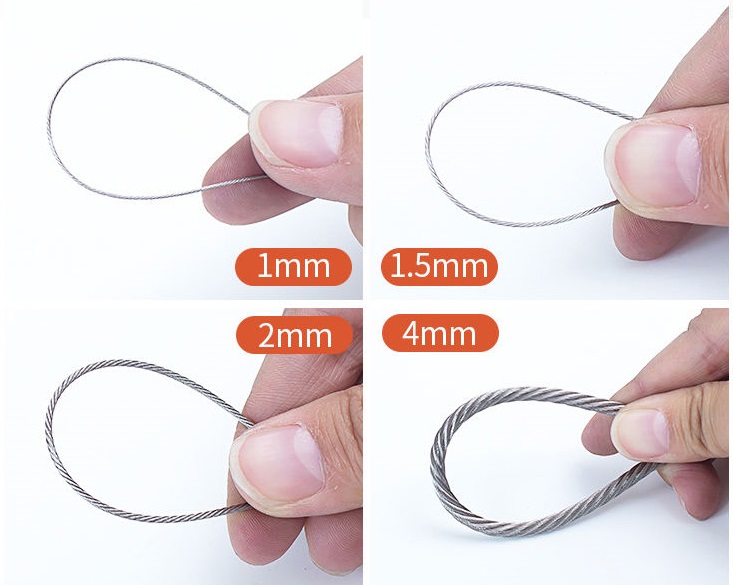 0.6 -- 2MM 1 KG, 62-690 M, 7X7 ou 7X19 304 câble d&#39;acier inoxydable câble de pêche plus doux corde à linge levage fil d&#39;acier d&#39;arrimage