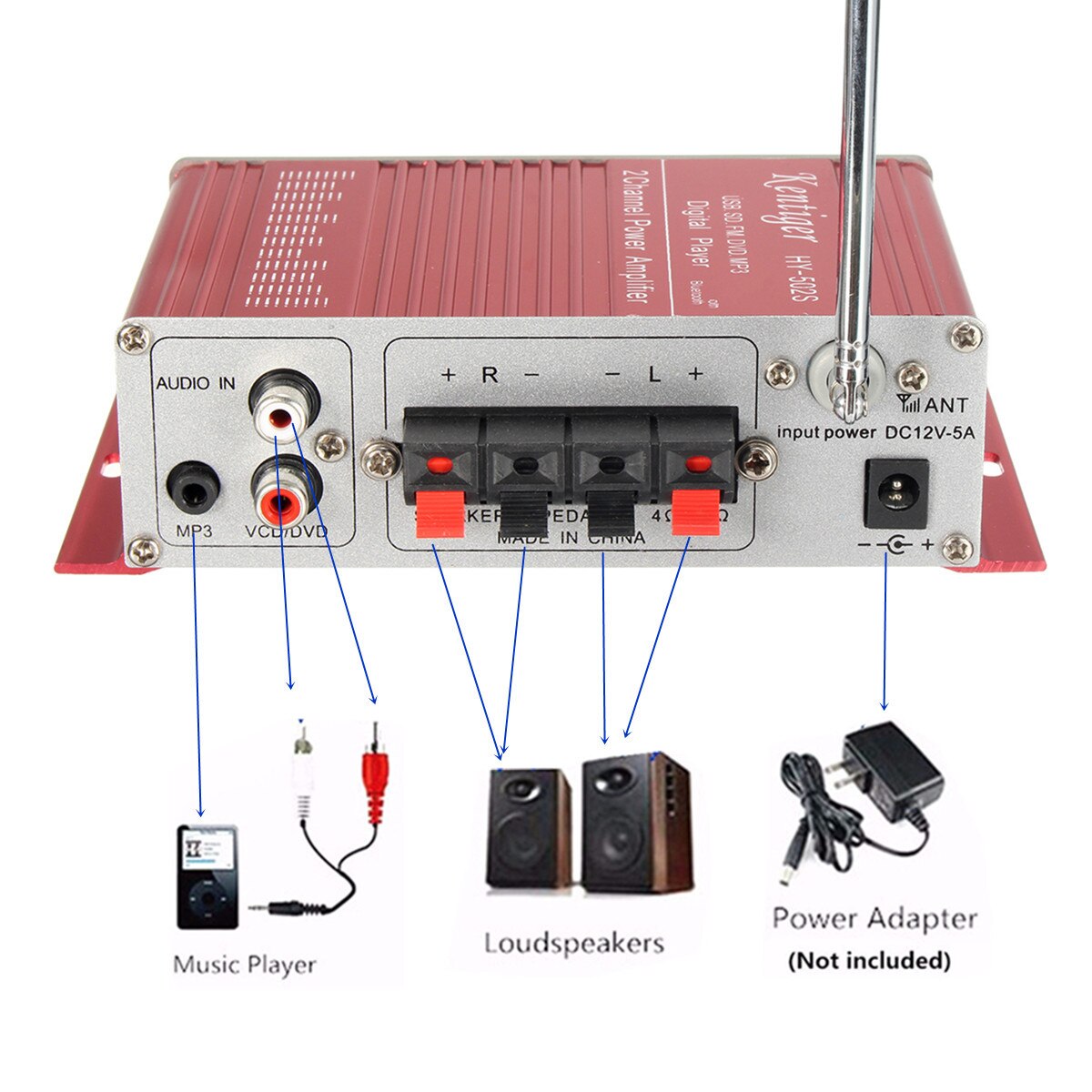 400W 12V 2CH Car Audio Amplificador HIFI Audio Power Amplifier bluetooth Stereo Amplifiers FM Radio USB W/ Remote Control