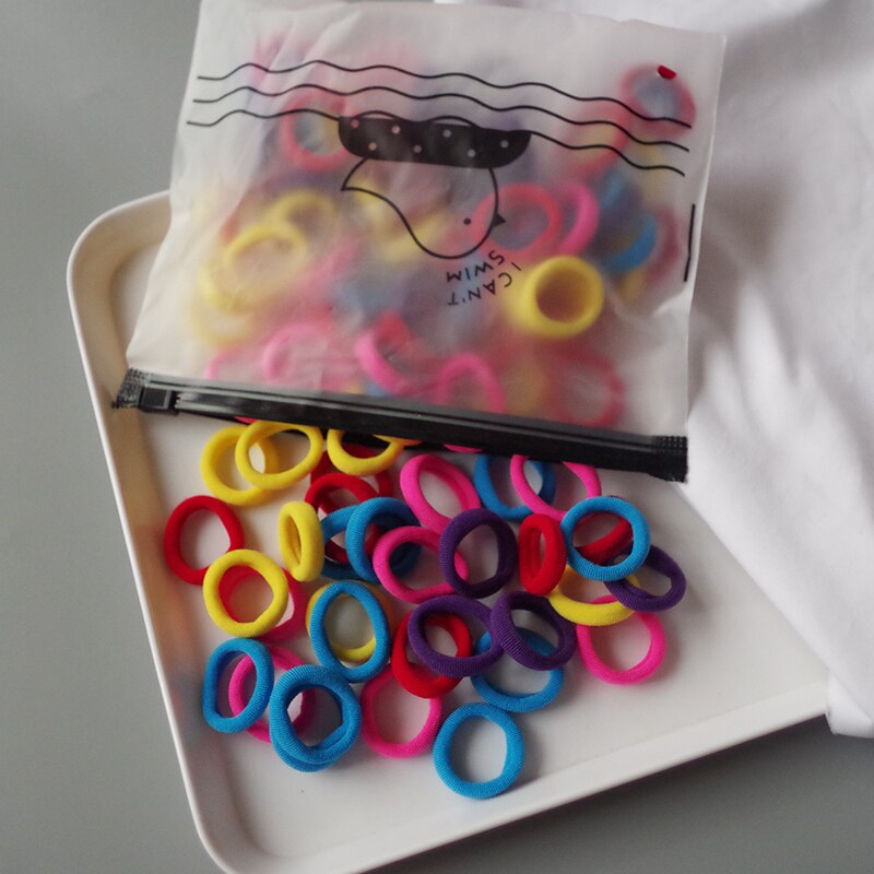 100 Uds niños coloridos cabello elástico chica con banda chico Pequeño anillo de goma soportes de cola de caballo accesorios para el cabello de goma: 3