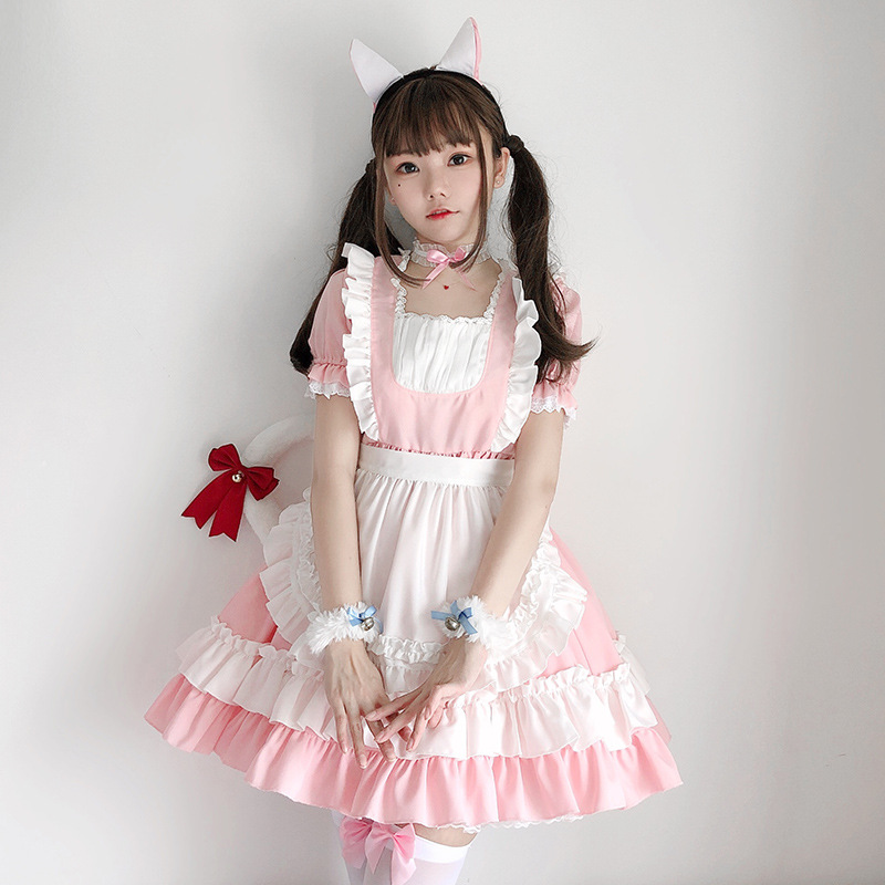 Collection de Lolita douce pour femmes, tenue de princesse, Costume Kawaii, Cosplay, noir et blanc, rose