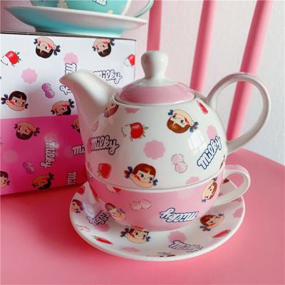 Cute Cartoon Milk Girl Ceramic Teapot Set Single Drink/Afternoon Tea Set, Coffee Cup And Saucer: A01