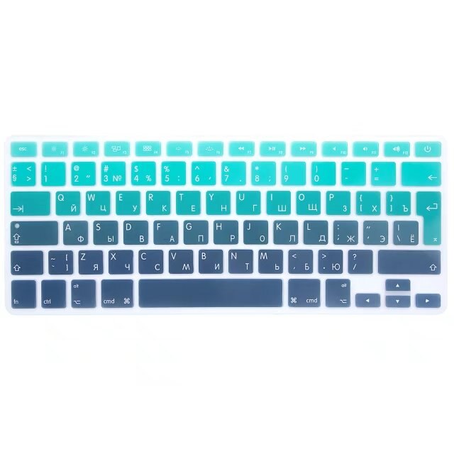 Cubierta de silicona para teclado, color negro, degradado ruso UE/RU, Protector de pegatinas para MacBook A1278 A1425 A1369 A1466 A1398 A1286