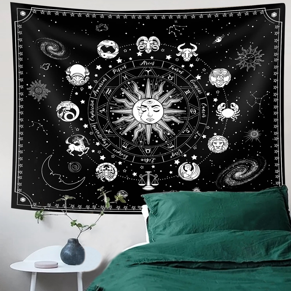 Zodiac Tapestries Sun and Moon Tapestry Astrology Tapestry Zodiac Sign Tapestry, Constellation Tapestry Black and White Tapestry