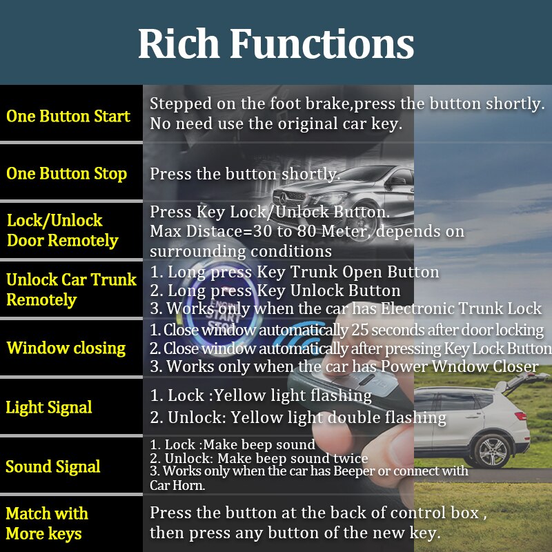 Central Door Lock Car Remote Control Keyless Entry Push Start System With Door Window Trunk Control Function Universal