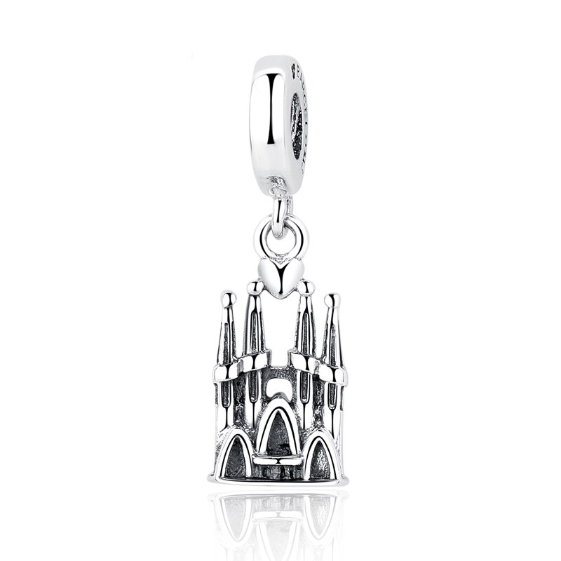 100% 925 Sterling Silver Crown Elephant Heart Shaped Rabbit Castle Tower Women Charm DIY Dangle: 2344