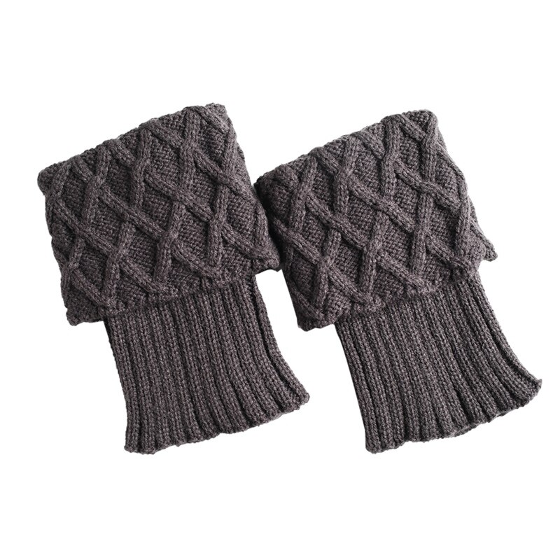 Leg Warmers Women Short Knitted Boot Cuffs Socks Cover Diamond Checkered Knitted Thermal Winter Shoe Accessories: Drak gray