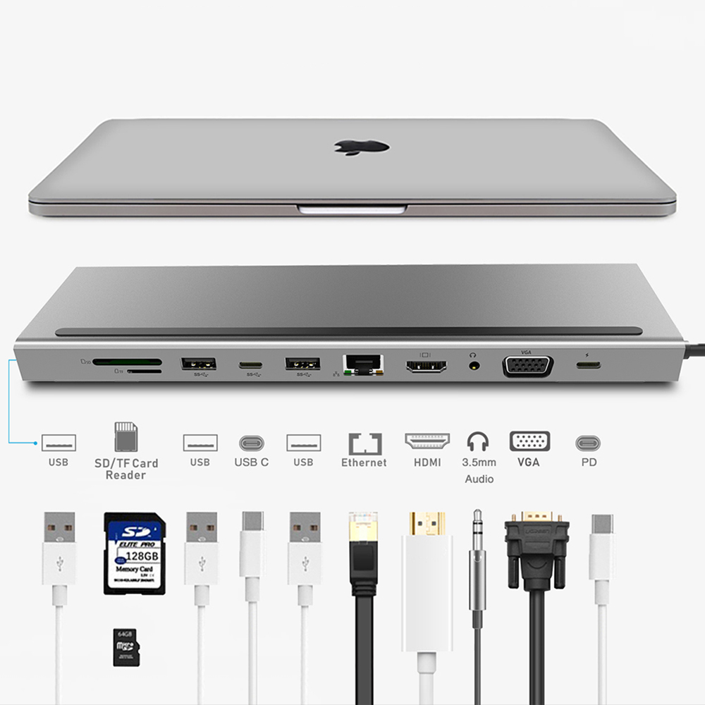 11 in 1 USB C Laptop Docking Station Type C to HDMI VGA RJ45 Ethernet USB 3.0 SD/TF Card Reader With PD Charging For Macbook Pro