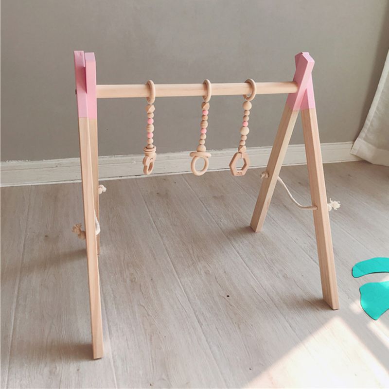 Nordic Simple Wooden Newborn Baby Fitness Rack Kids Sensory Ring-pull Toy Children Room Decorations Baby Gym Wood