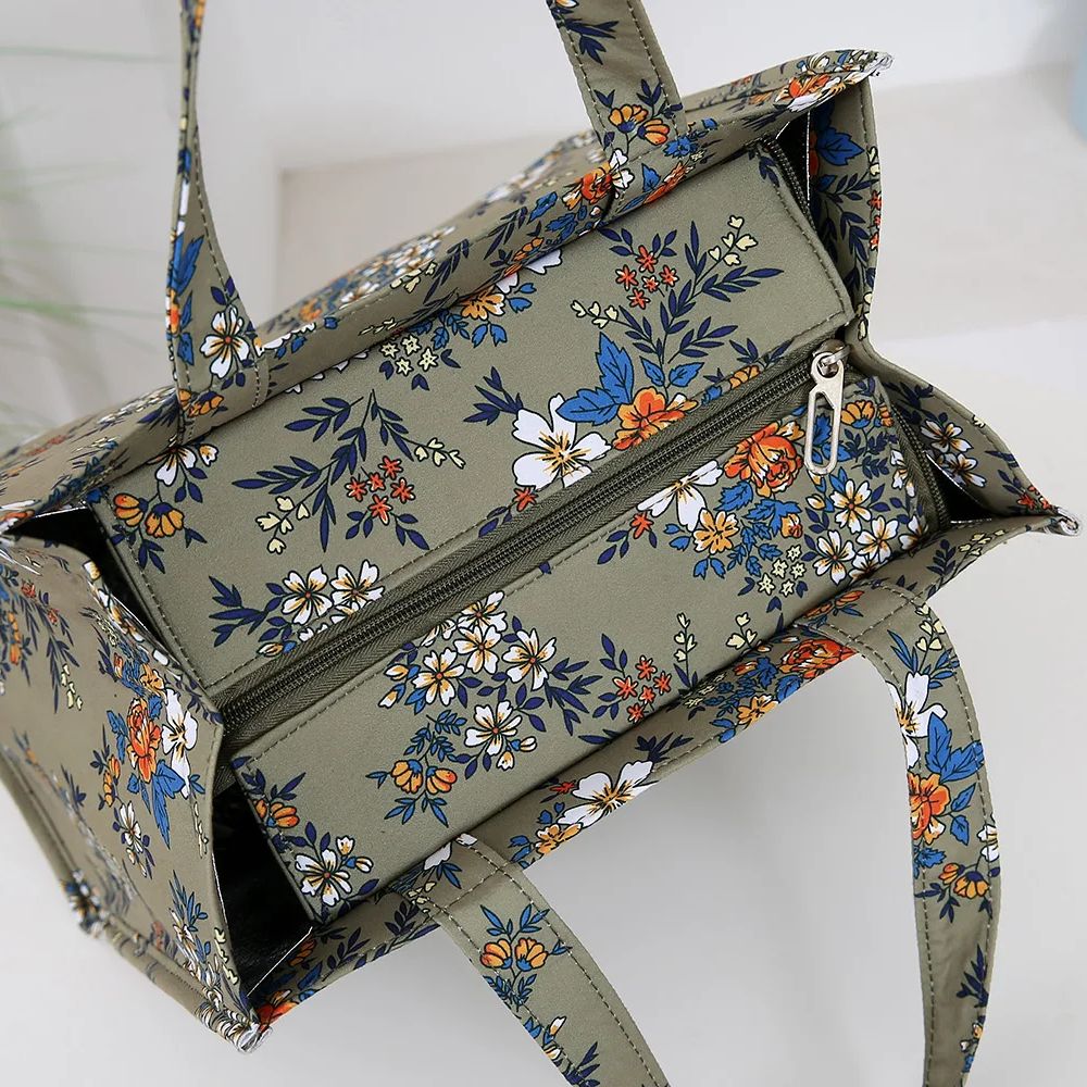 style nylon printing thickened large capacity handbag, work portable zipper semi-closed lunch box storage bag, bento bag