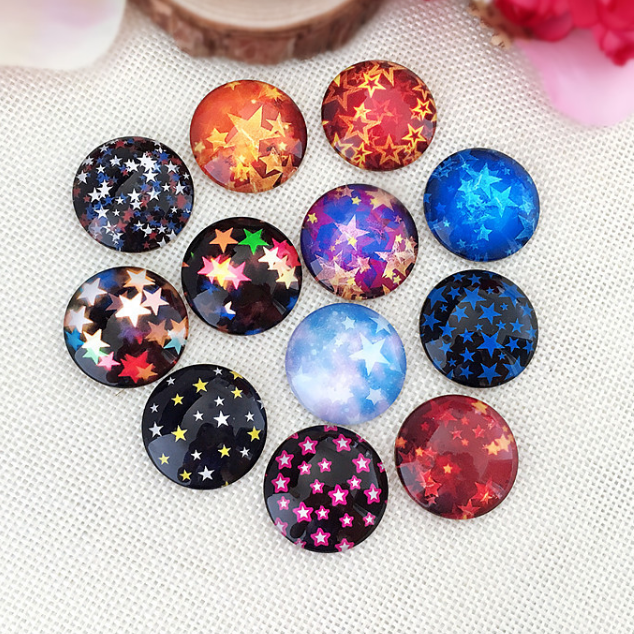 star pattern Mixed Color Mosaic Printed Glass Half Round/Dome Cabochons for Jewelry Making glass mosaic art