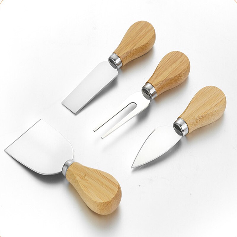 4 unids/set mango de madera cuchillo de roble de queso cúter equipo para cortar cocina Cheedse cuchillo de acero inoxidable herramientas de cocina