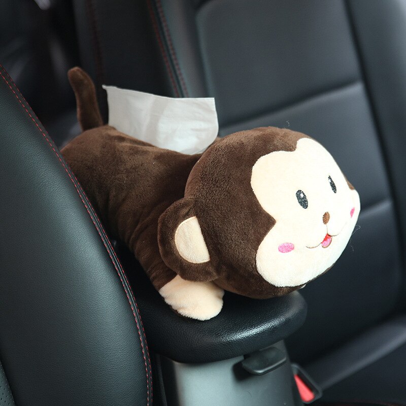 Cartoon Car Tissue Boxes Cute Soft Plush Animals Car Armrest Tissue Box Tissue Holder Car Accessories: monkey