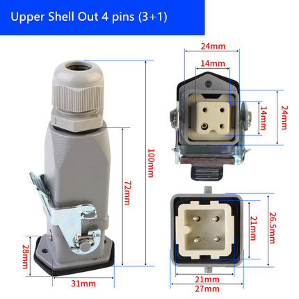 Heavy Duty Connector Aviation Plug Socket Rectangular Industrial HA- Series 4 5 6 8 Pin Water Proof IP65 Male Female 10A 16A: army green