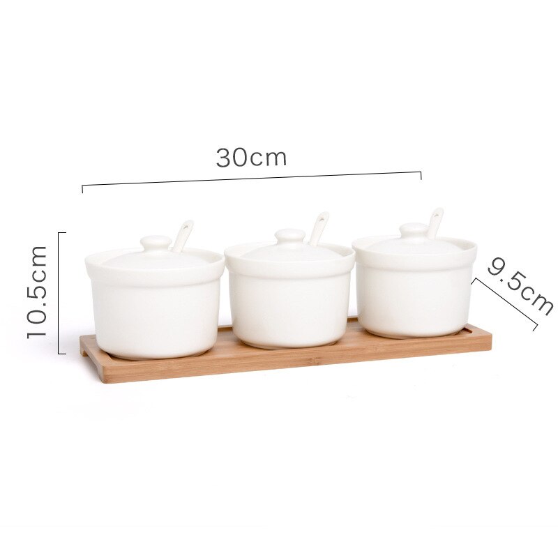 Huishoudelijke Keramische Kruiden Jar Japanse Kruidenrek Zout en Peper Fles driedelig Pak Keuken Opslag: Solid White