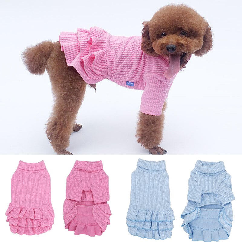 Kæledyrstøj efterår varm prik hundekjole til hunde nederdel hund bryllupskjoler tøj til hunde blød sød kattekat 3 lag kjole lyserød