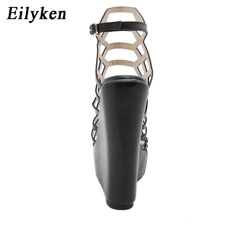 Sandalias romanas con plataforma para mujer de Eilyken, zapatos de vestir para mujer con tacón de cuña y hebilla en el tobillo con punta abierta de cuero PU A LA