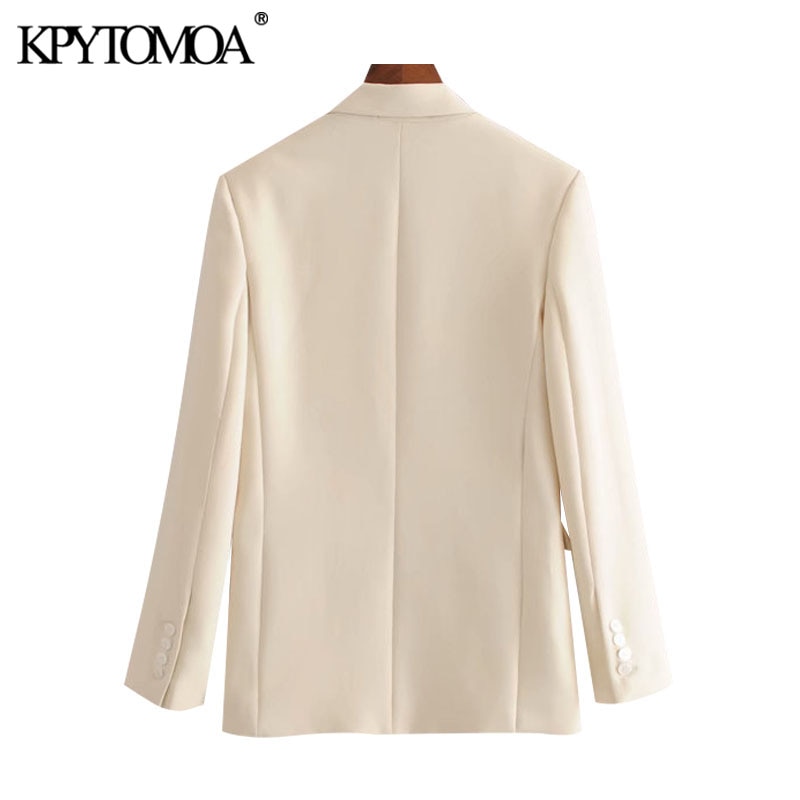 Kpytomoa Vrouwen Office Wear Double Breasted Blazer Jas Vintage Lange Mouwen Zakken Vrouwelijke Bovenkleding Chic Tops