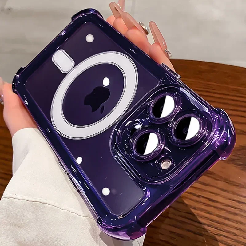 Luxe Magsafe Hoge Transparantie Telefoon Case Voor IPhone 16 15 14 13 12 11 Pro Max Plus Sterke Magnetische Draadloze Opladen cover: Microvezel / Paars