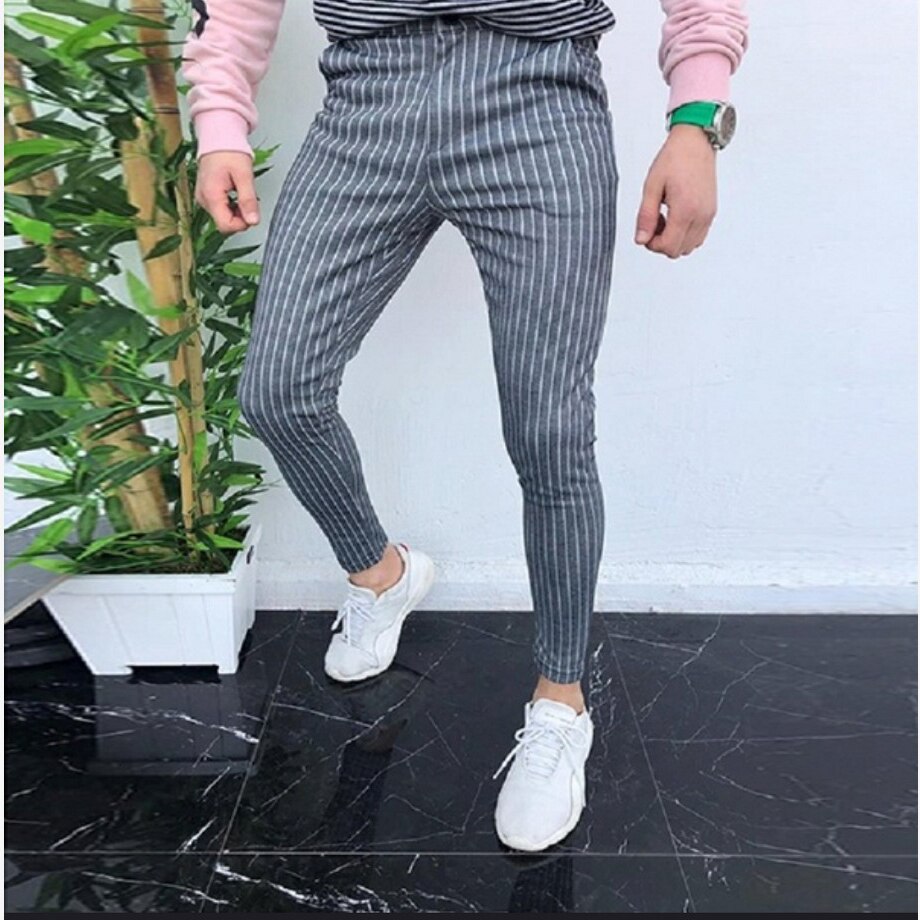 Plus size herrebukser stribede elastiske afslappede blyantbukser luksus mærke tøj bukser sweat pants til mænd street