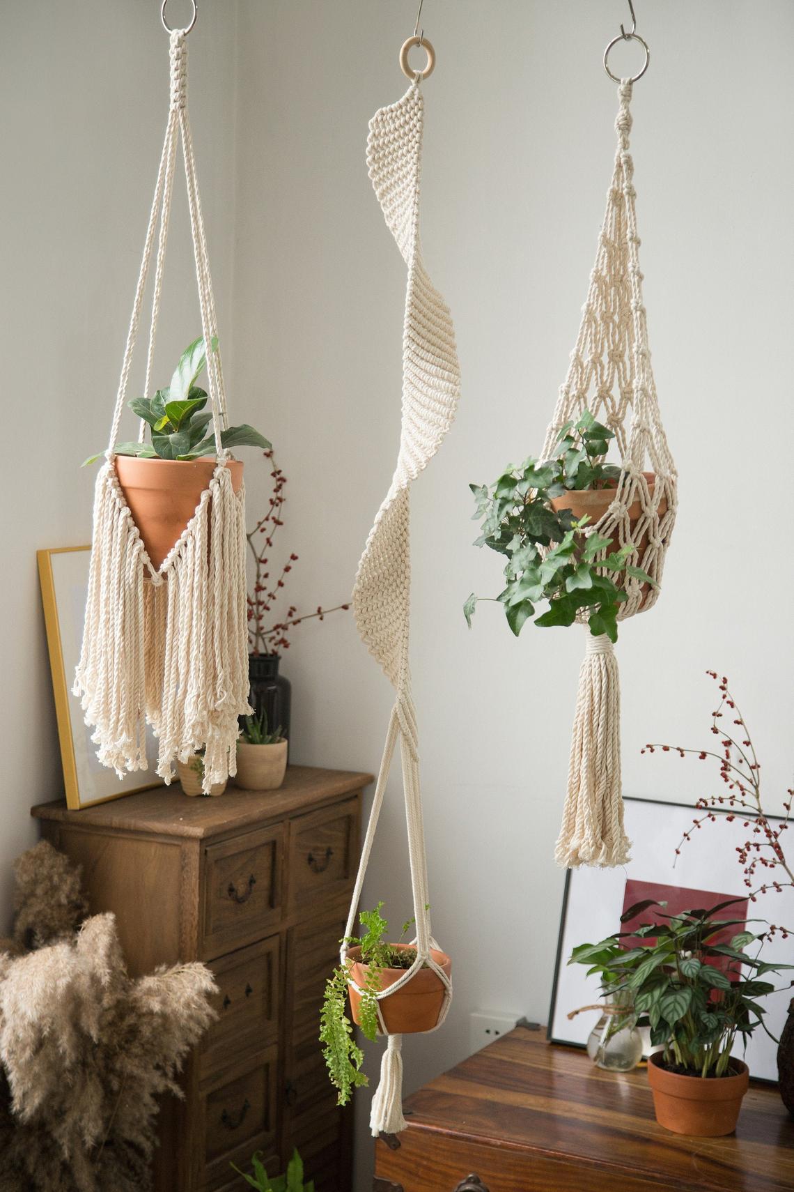 Suspension Pour Pot De Fleurs En Macramé - Longueur 90 Cm, Corde De Lin Tressée, Décoration Jardin Ou Intérieur