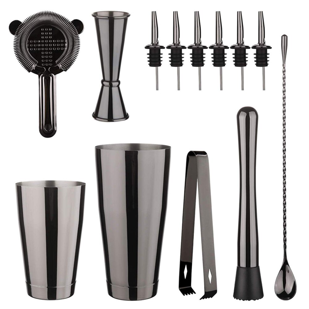 13 pçs/set aço inoxidável cocktail shaker gelo tong mixer bebida boston bartender browser kit barras conjunto ferramentas barra profissional