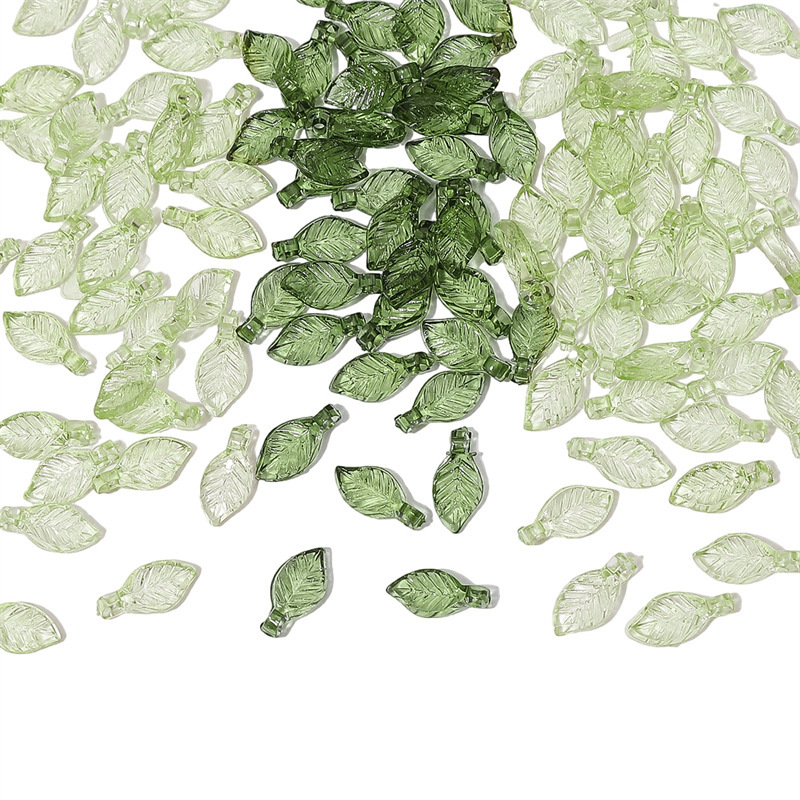 50PCS Green Transparent Leaf Shape Acrylic Beads Pendant Loose Bead For DIY Jewelry Making Necklace Bracelet Charm Accessories