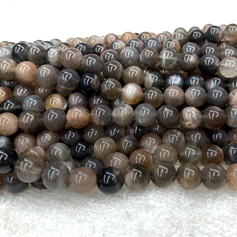 15" Real Genuine Natural Gray Black Gold Sunstone flash light Round Loose Gemstone Ball Small Beads 6-10mm 06373