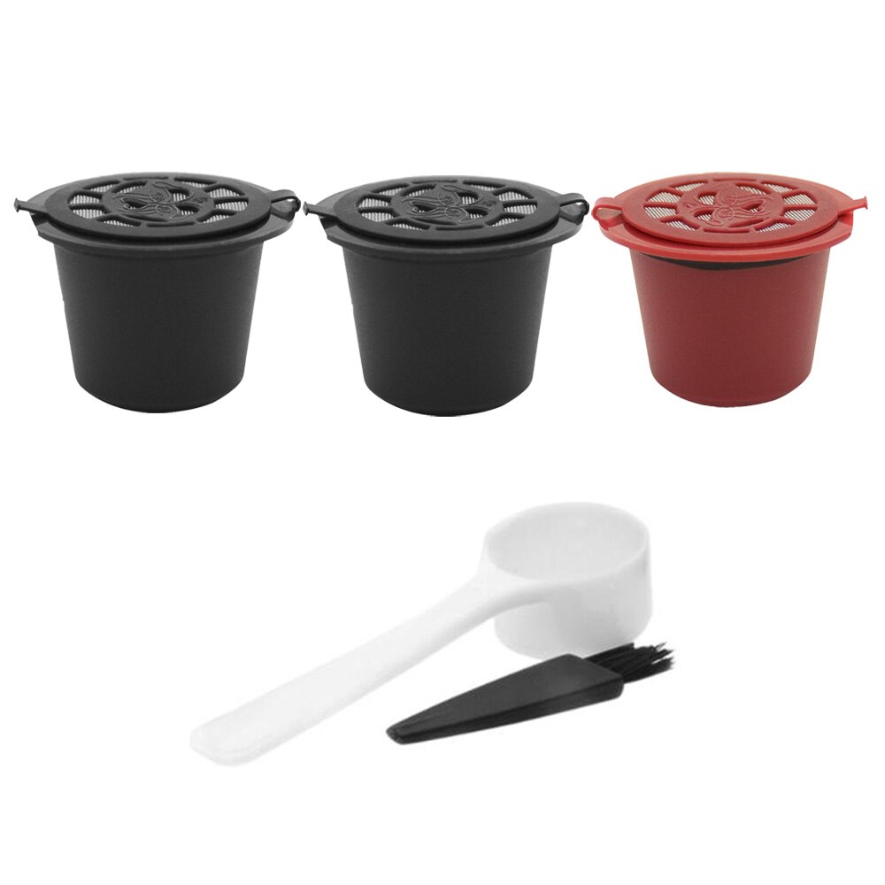 1/3 stk genanvendelige genopfyldelige til nespresso kaffekapsel med 1pc plastskeer filterpude til originale linjefiltre: 3 stk f tilsæt børste