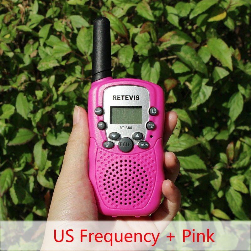 1 pc Retevis RT388 Mini Walkie Talkie Kids Radio 0.5W 8/22CH VOX Flashlight Handy Transceiver Children Toy Radio J7027: US Freq and Pink